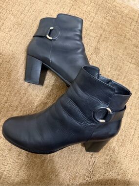 Cole Haan Black Leather Ankle Booties with Ring Accent